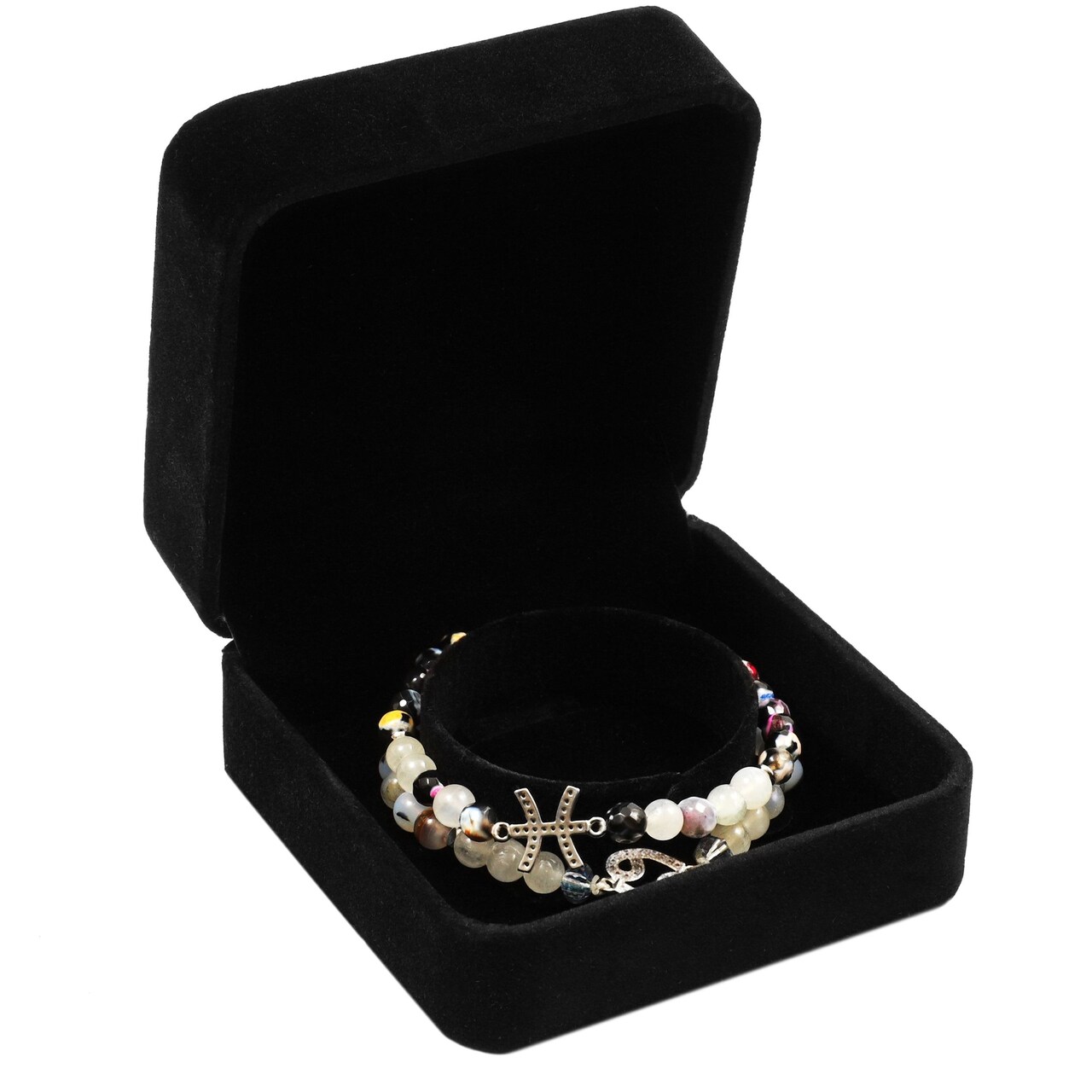 Square Velvet Jewelry Gift Box for Bracelets (Black, 3.5 x 3.5 x 1.9 In)